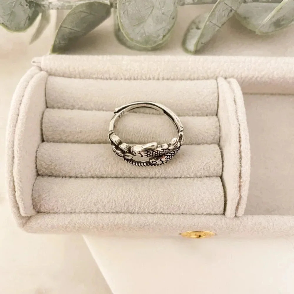 925 Sterling Silver Fish Ring School of Fish Ring Dainty Adjustable Ring - Picture 8 of 10